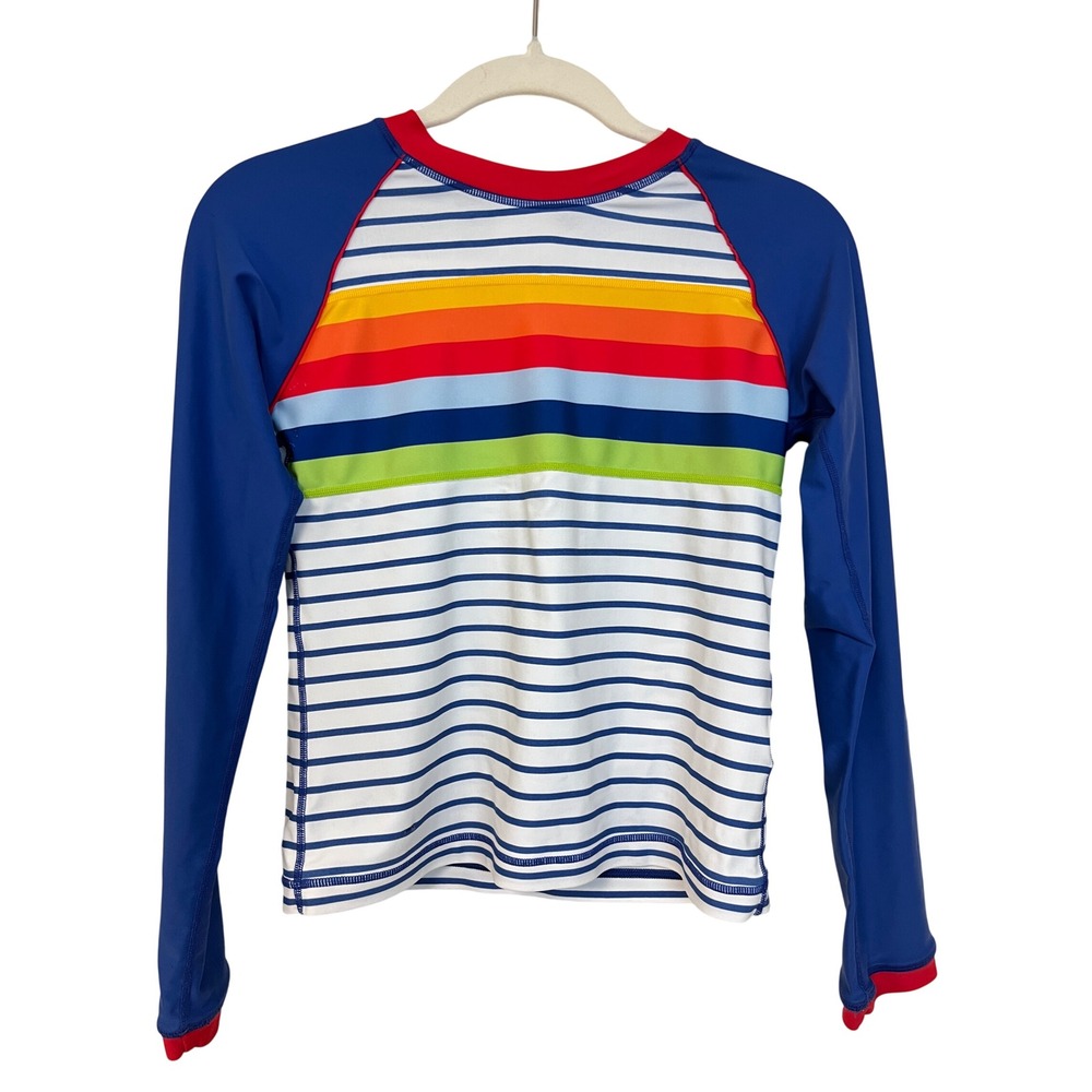 HANNA ANDERSSON Rainbow Stripe Rash Guard‎ Sz 160 XL Long Sleeve Swim Shirt Sun